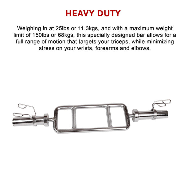 Chrome Olympic Tricep Bar Barbell Heavy Duty With Spring Collars Barbells & Attachments