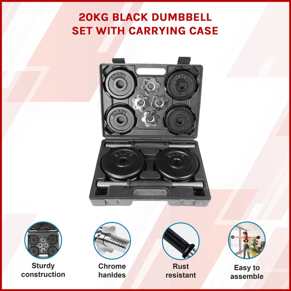 20Kg Black Dumbbell Set With Carrying Case Dumbbells