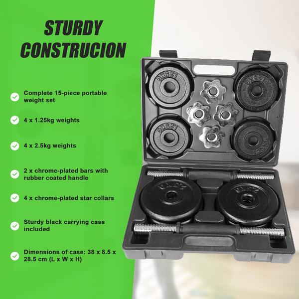 20Kg Black Dumbbell Set With Carrying Case Dumbbells