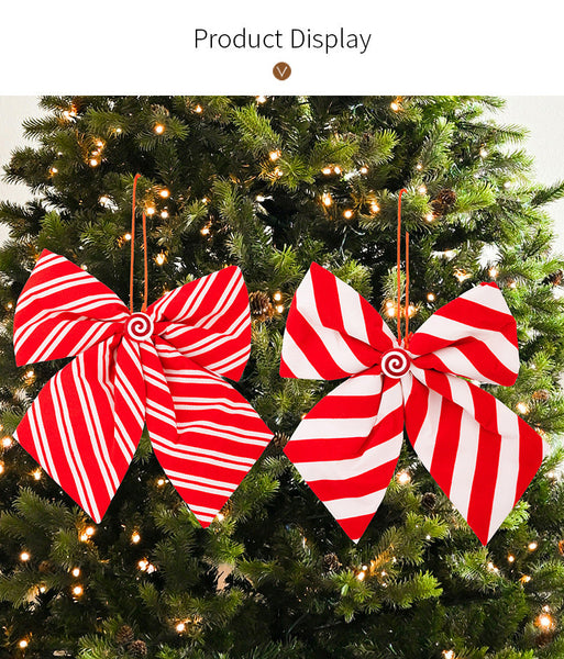 Christmas Decorations With Red And White Striped Bows Seasonal Decorations