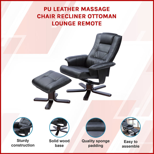 Pu Leather Massage Chair Recliner Ottoman Lounge Remote Black Electric Massage Chairs