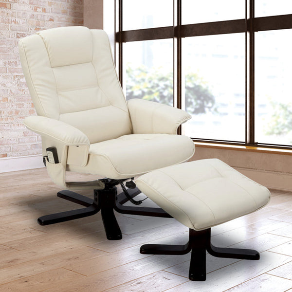 Pu Leather Massage Chair Recliner Ottoman Lounge Remote Cream Electric Massage Chairs