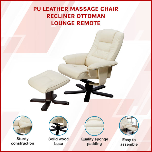 Pu Leather Massage Chair Recliner Ottoman Lounge Remote Cream Electric Massage Chairs
