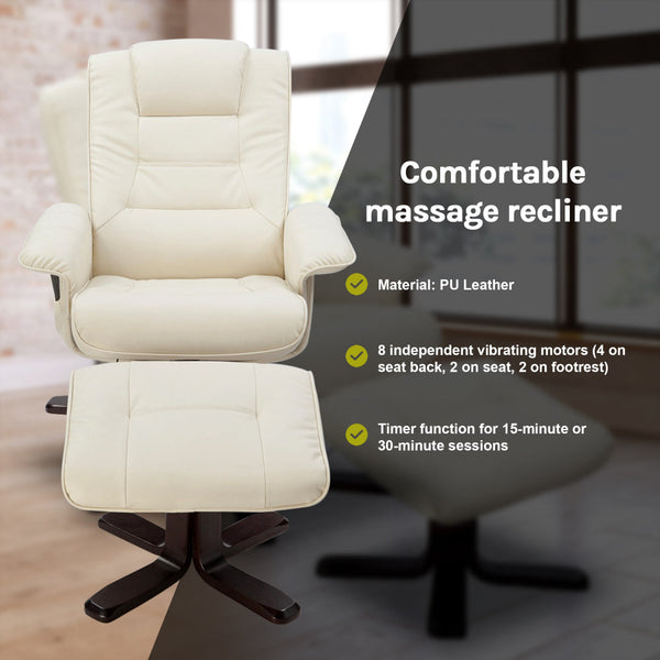 Pu Leather Massage Chair Recliner Ottoman Lounge Remote Cream Electric Massage Chairs