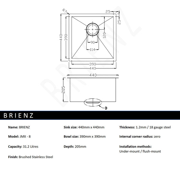 Stainless Steel Sink 440 X 440Mm Kitchen Sinks