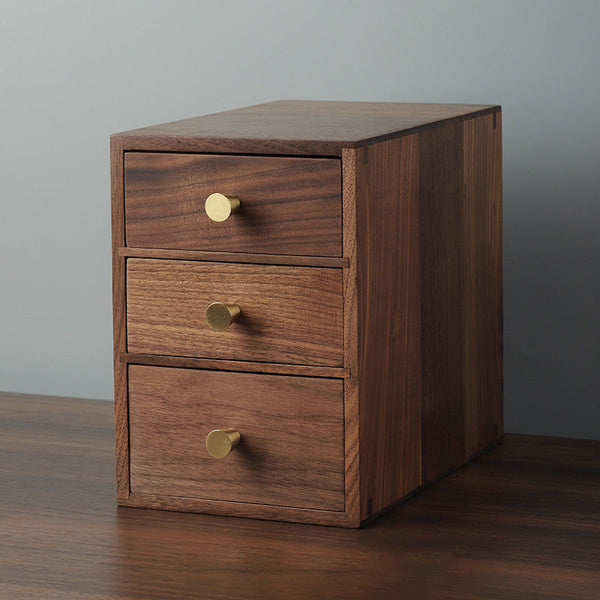 Solid Wood Drawer Desktop Storage Box Black Walnut Small Wooden Cabinet Storage Boxes