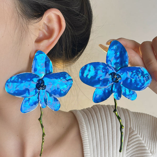 Veile Studios Enamel Drop Glaze Metal Large Flower For Artistic And Versatile Styling Earrings