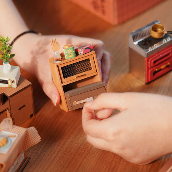 Rolife Happy Kitchen Dollhouse Minature House Diy Wooden Puzzle With Led Light Puzzles