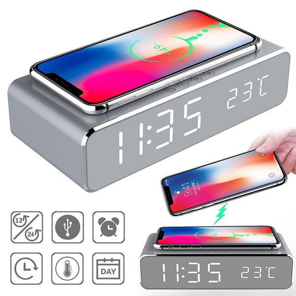 Usb Digital Led Wireless Charger Alarm Clock With Thermometer For Samsung Huawei Chargers & Cradles