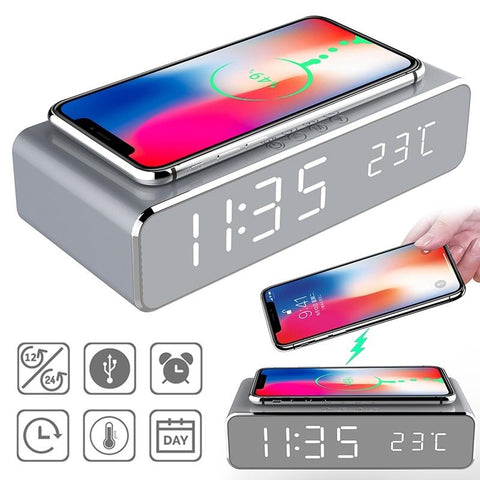 Usb Digital Led Wireless Charger And Alarm Clock With Thermometer For Samsung Huawei