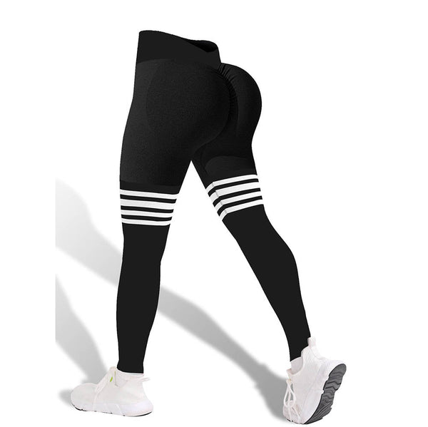 Tight Fit High Waisted Sports Fitness Womens Yoga Seamless Striped Hip Lifting Pants