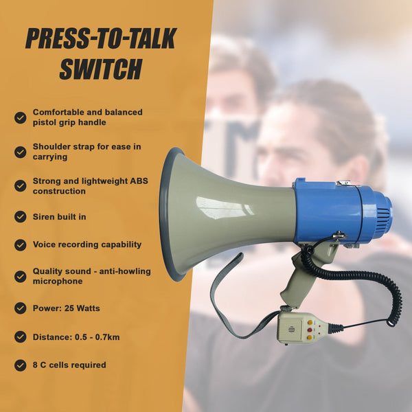 25W Megaphone Pa System Loud Speaker Voice Recorder Megaphones