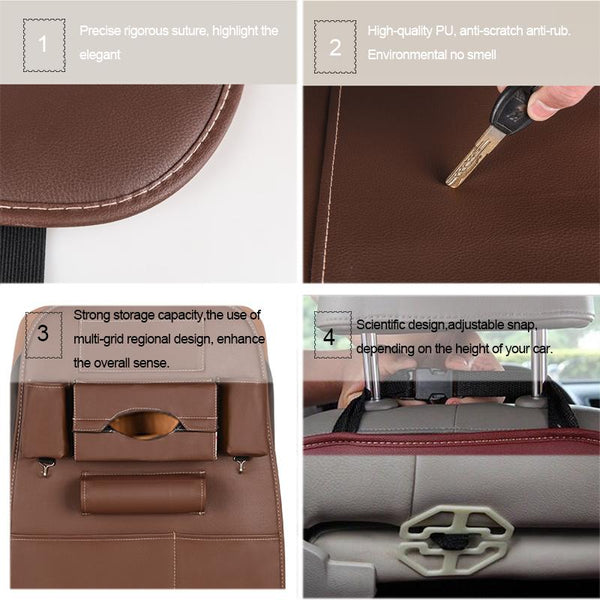 Car Seat Back Storage Bag Pu Leather Travel Organiser Car Organisers