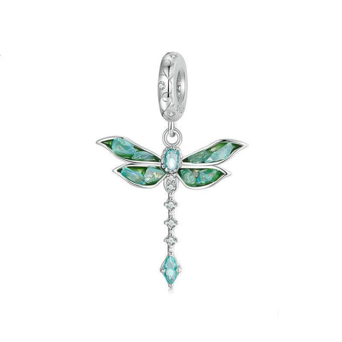 Veile Studios Original Retro Green Dragonfly Diy Pendant Charm For Bracelet Necklace S925 Pure Silver Charms & Charm Bracelets