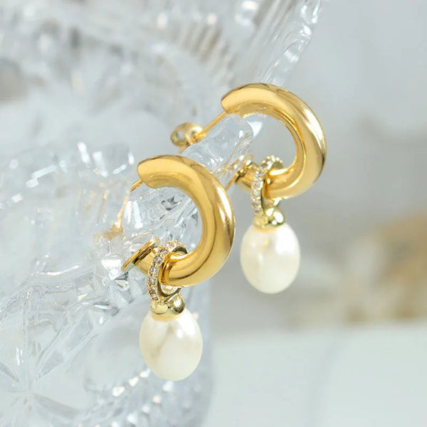 Veile Studios Imitation Pearl C Shaped Titanium Steel Non Fading Accessories Earrings