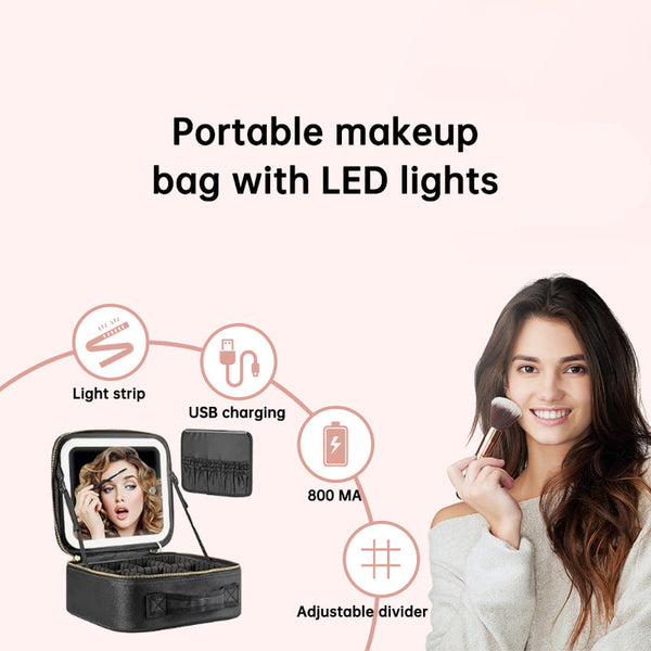 Light Up Box Vanity Organizer Portable Makeup Bag Mirror With Led Makeup Bags & Cases