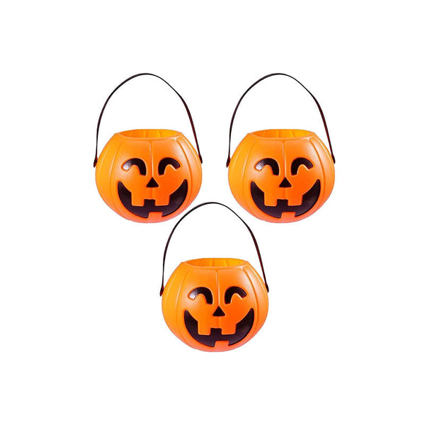 3 Pack 7 Inch Plastic Halloween Pumpkin Buckets Kids' Trick Or Treat Candy Holders & Home Decor Seasonal Decorations