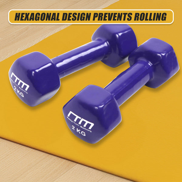 2Kg Pair Pvc Hand Weights Rubber Coated Dumbbells