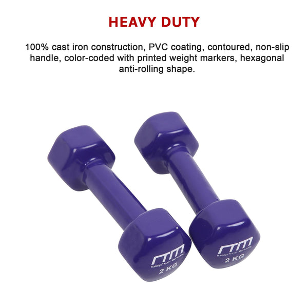 2Kg Pair Pvc Hand Weights Rubber Coated Dumbbells