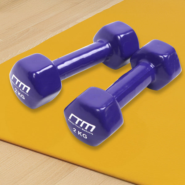 2Kg Pair Pvc Hand Weights Rubber Coated Dumbbells