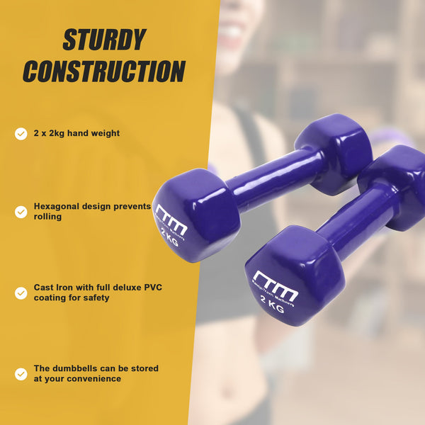 2Kg Pair Pvc Hand Weights Rubber Coated Dumbbells