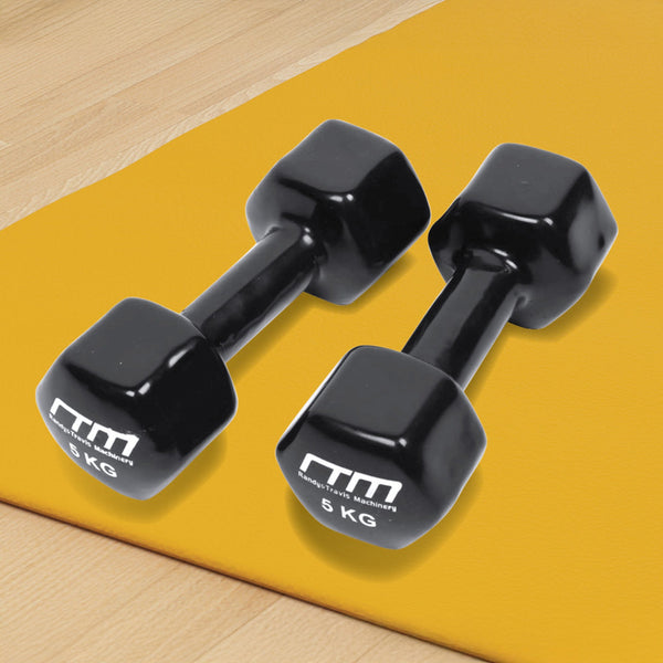 5Kg Pair Pvc Hand Weights Rubber Coated Dumbbells