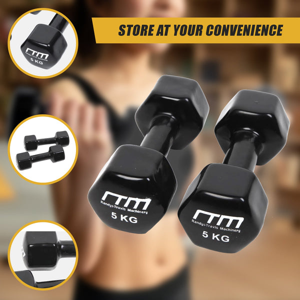 5Kg Pair Pvc Hand Weights Rubber Coated Dumbbells
