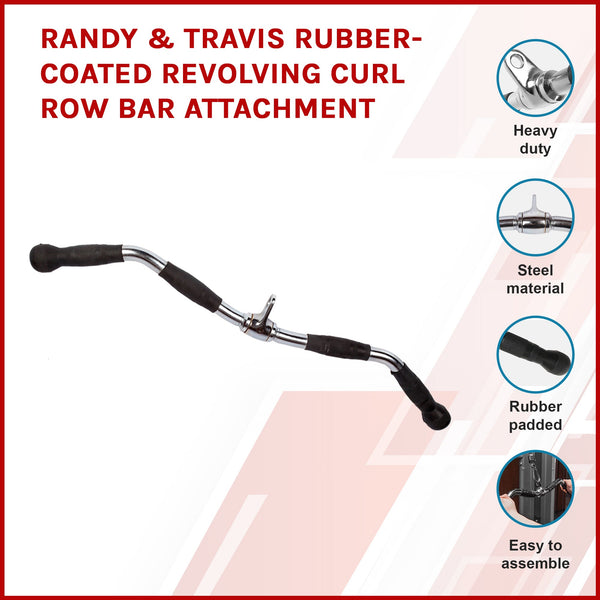 Randy & Travis Rubber Coated Revolving Curl Row Bar Attachment Home Gym Attachments