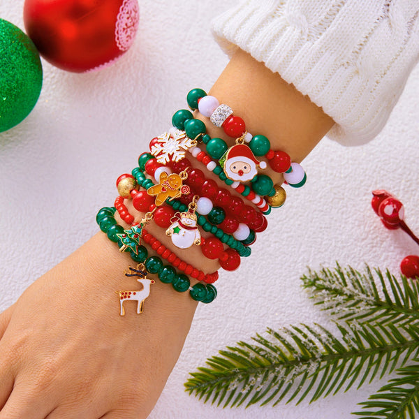 Style Christmas Bracelet Set With Soft Clay Crystal Santa Claus Pendant And Letter Beads 10 Piece Pack Bracelets
