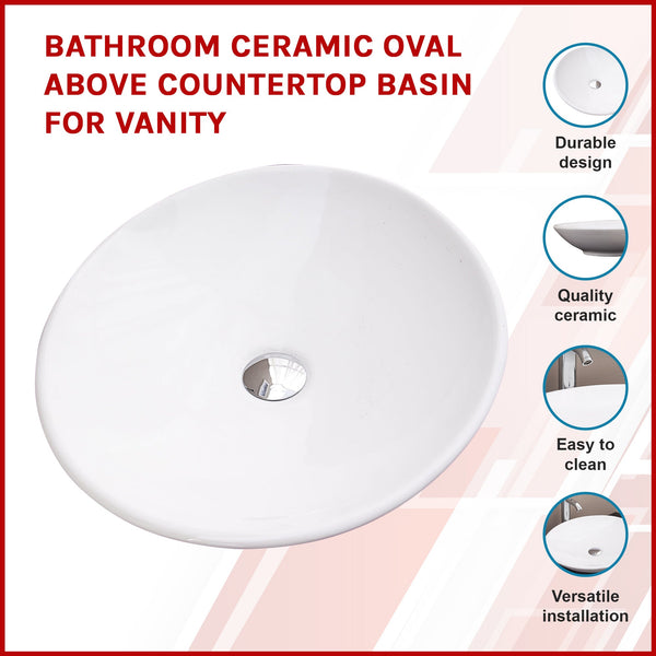 Bathroom Ceramic Oval Above Countertop Basin For Vanity Bathroom Sinks