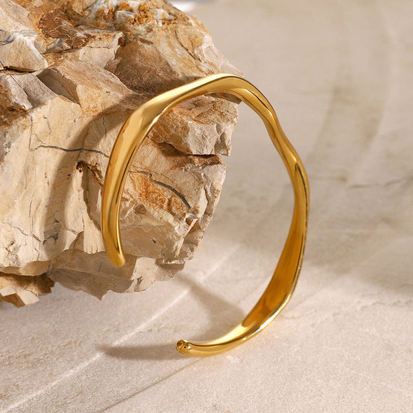 18K Gold Stainless Steel Fine Ripple Open Bangle Ins Minimalist Trendy Titanium Bracelet For Women Bracelets