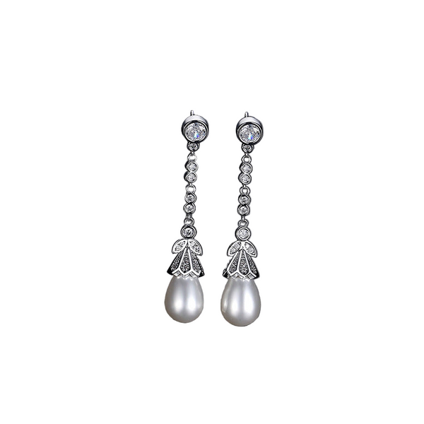 Shell Bead Brass Zircon Women's Long Style European And American Fashion Exquisite Commuting Accessories Earrings