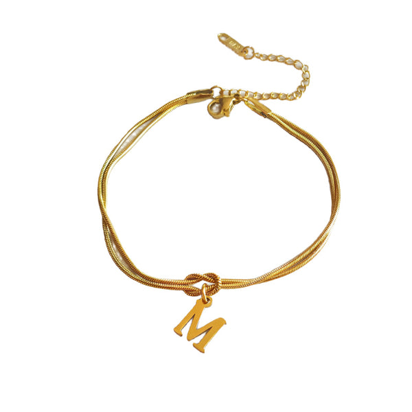 Veile Studios Letter A Z Love Knot For Women Couple Gold Colour Dainty Snake Chain Bracelets