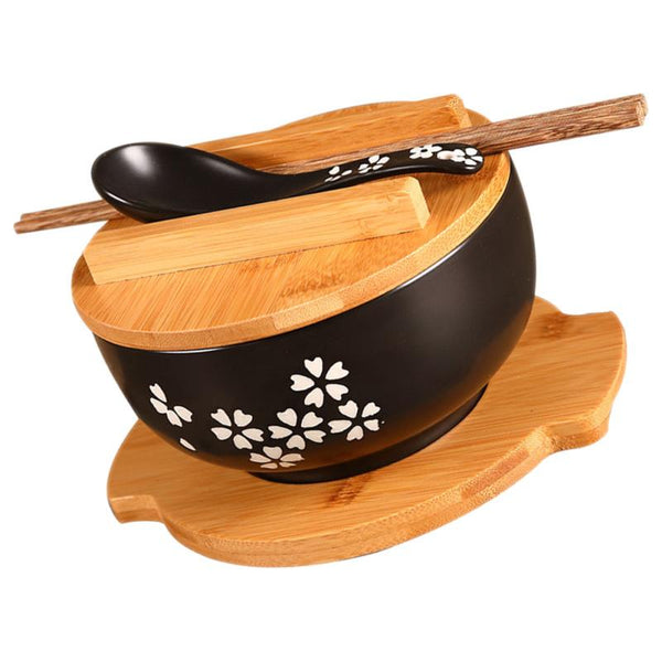 Ceramic Noodle Rice Bowl With Cover Japanese Style Soup Dinnerware Tableware Bowls