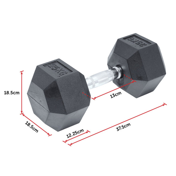 25Kg Commercial Rubber Hex Dumbbell Gym Weight Dumbbells