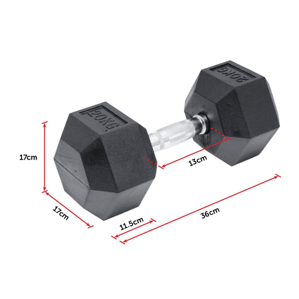 20Kg Commercial Rubber Hex Dumbbell Gym Weight Dumbbells