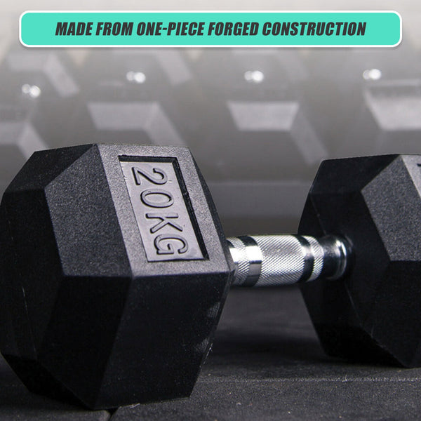 20Kg Commercial Rubber Hex Dumbbell Gym Weight Dumbbells