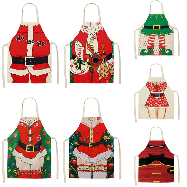 Christmas Santa Claus Kitchen Home Apron Linen Polyester Cartoon Aprons