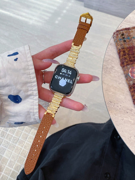 Irregular Rhinestone Embellished Leather Strap For Apple Watch 4/5/6/7/8/9/S10 Band Watch Bands