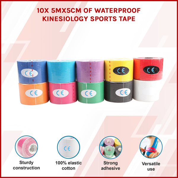 Waterproof Kinesiology Sports Tape 10 Pack Support & Protective Gear