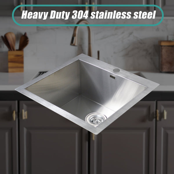 Brienz 530X505mm Handmade Stainless Steel Topmount Kitchen Laundry Sink With Waste Kitchen Sinks