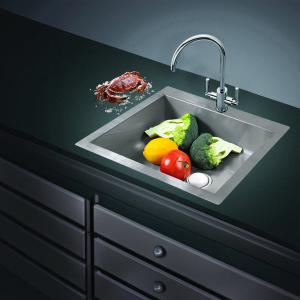 Brienz 530X505mm Handmade Stainless Steel Topmount Kitchen Laundry Sink With Waste Kitchen Sinks
