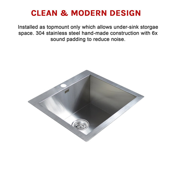 Brienz 530X505mm Handmade Stainless Steel Topmount Kitchen Laundry Sink With Waste Kitchen Sinks