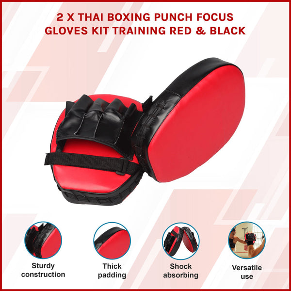2 X Thai Boxing Punch Focus Gloves Kit Training Red & Black Punching Bags