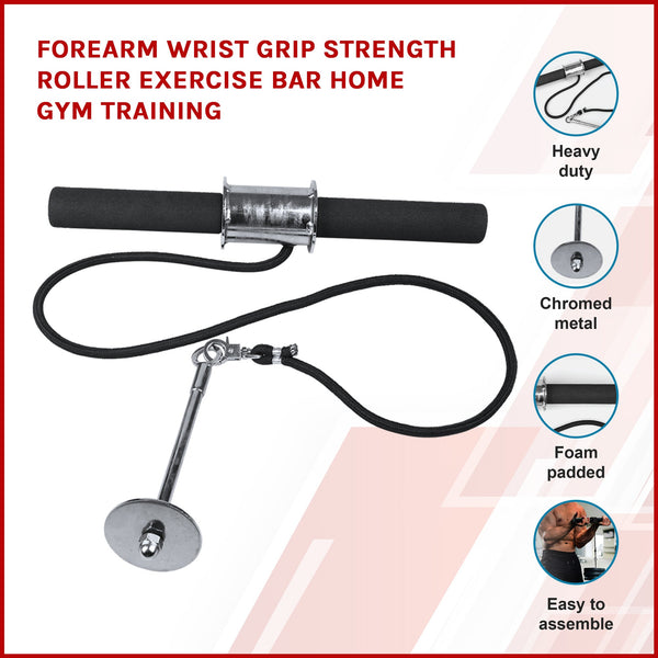 Forearm Wrist Grip Strength Roller Exercise Bar Home Gym Training Home Gyms