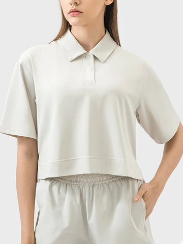 Half Button Short Sleeve Active T Shirt Activewear Tops