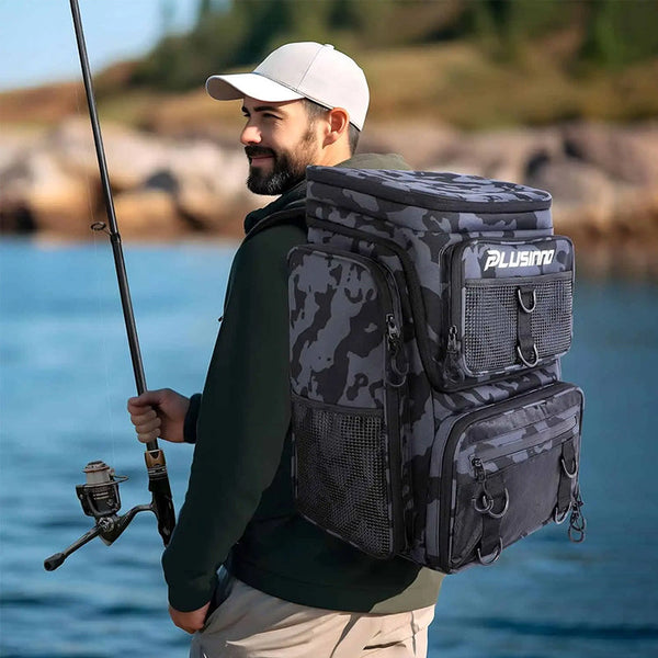 Fishing Backpack With Rod Holder Tackle Organizer Box & Hiking Storage Rod Rests & Holders