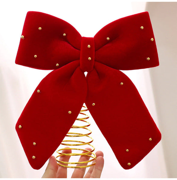 Santyuan New Red Velvet Tree Top Star Christmas Decoration Bowknot Topper Ornament Seasonal Decorations