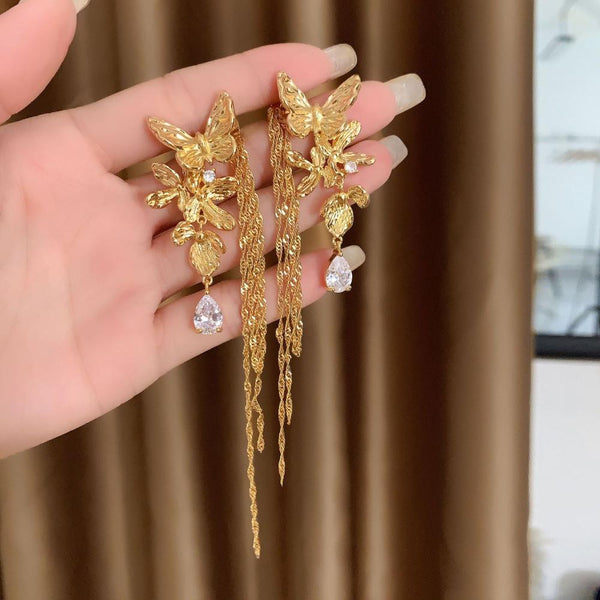 Veile Studios Temperament High End Butterfly Tassel For Women In Fresh And Sweet Style Earrings