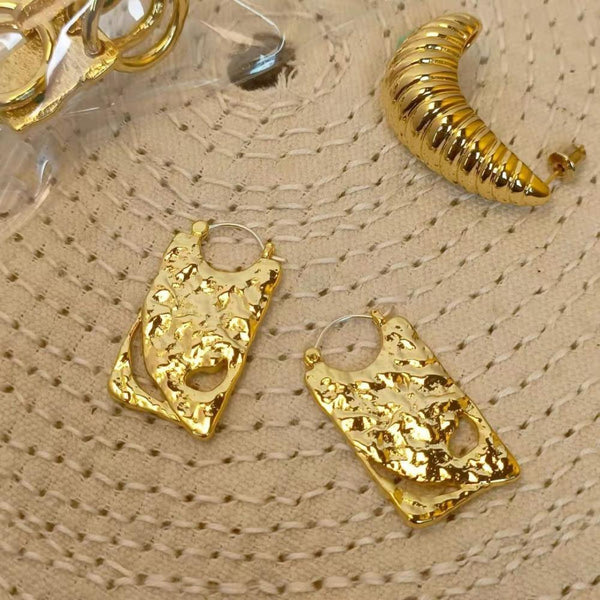 Veile Studios Ripple Texture Pleated Water Drop Zircon Tassel Gold Plated Jewelry Earrings